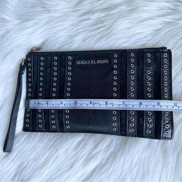 MICHAEL KORS Mini Black Leather Suede Studded Clutch Grommets Wristlet Rock Punk - Picture 15 of 15